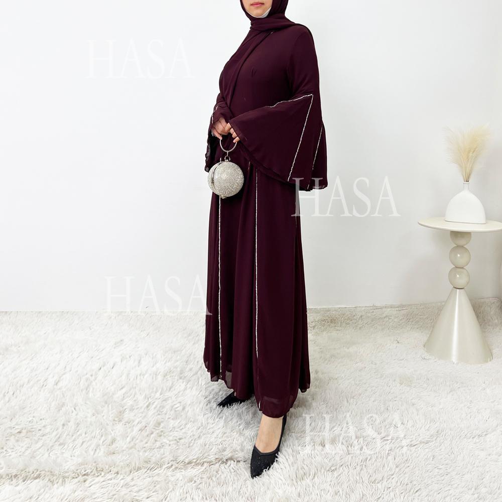 HS6497 Solid Color Light Luxury Chiffon Long Skirt Suit