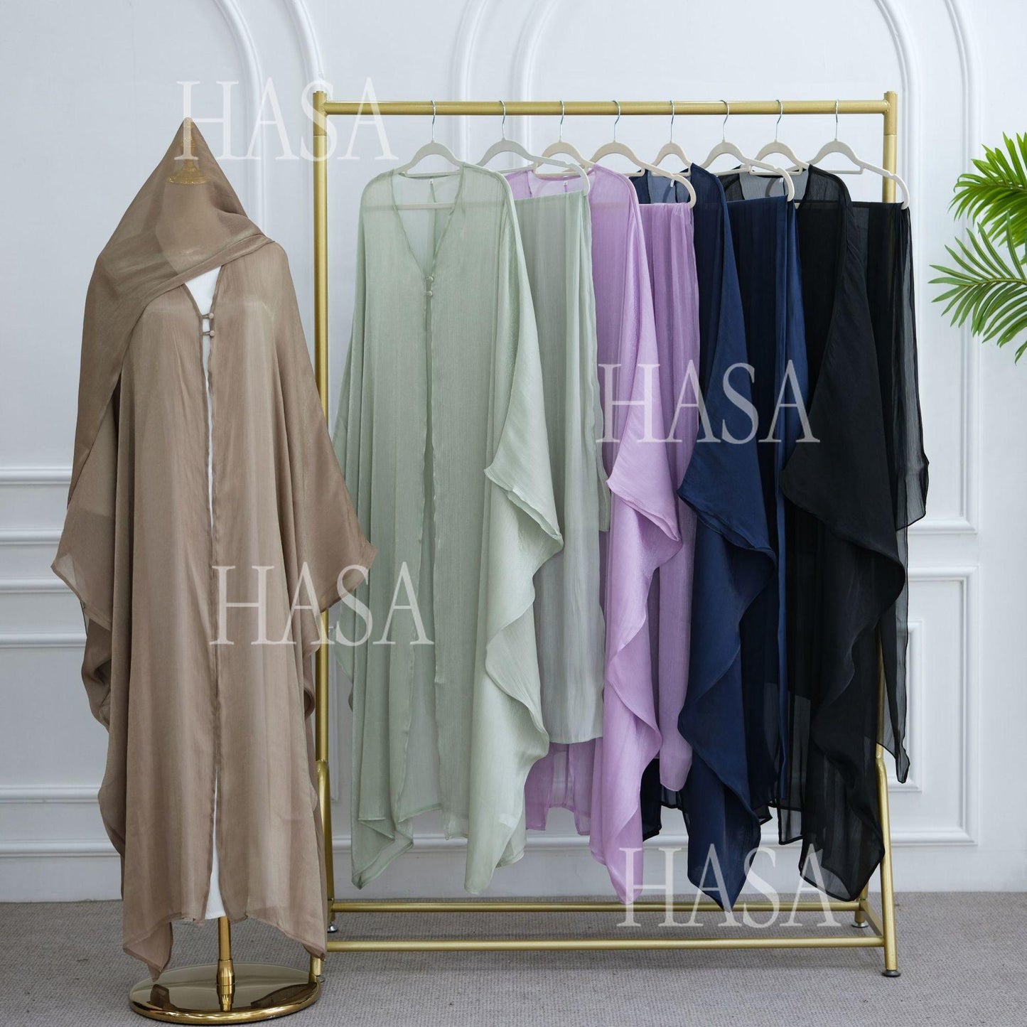 HS6534 Elegant Island Wrinkle Texture Solid Color Cardigan Robe