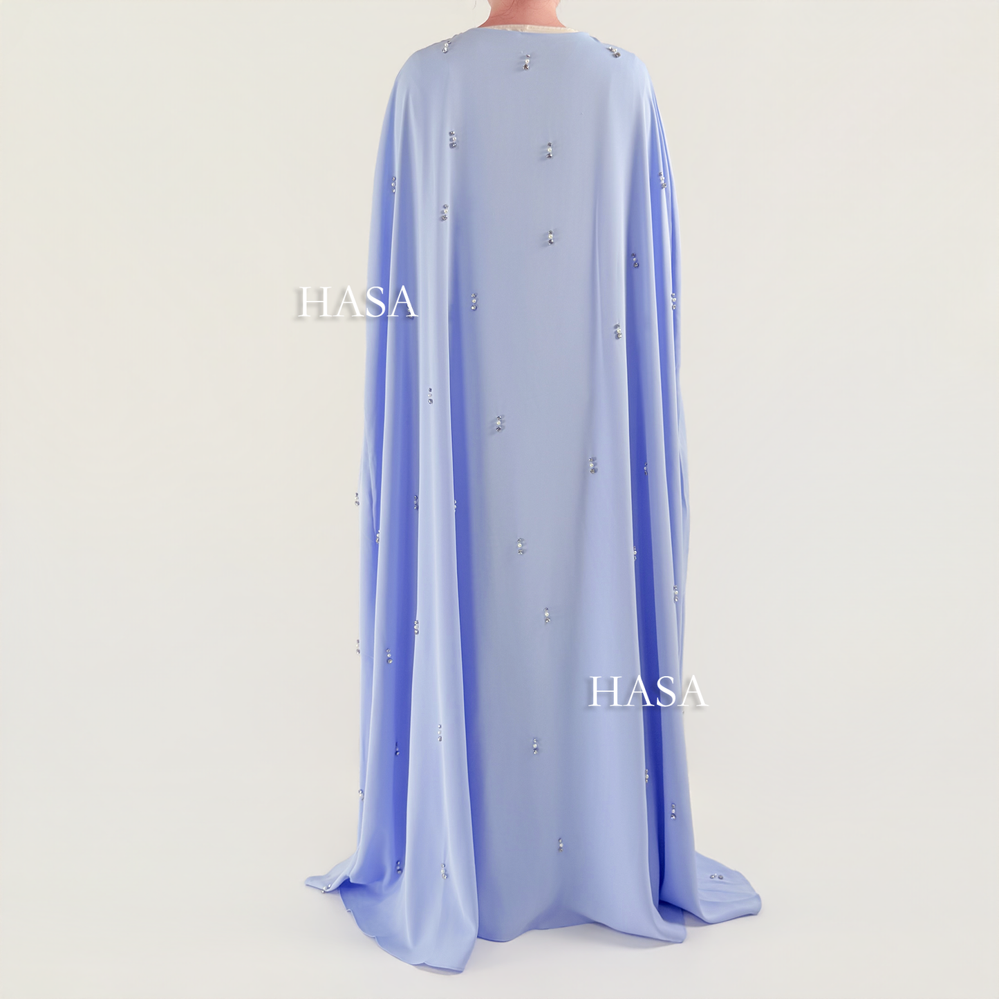 HS6505 Beaded Maxi Dress with Attached Cape Overlay