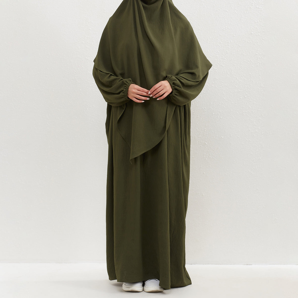 HASA HS0559 Crepe Abaya with Pockets + Layered Khimar Set
