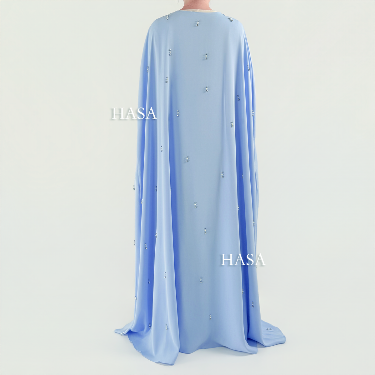 HS6505 Beaded Maxi Dress with Attached Cape Overlay