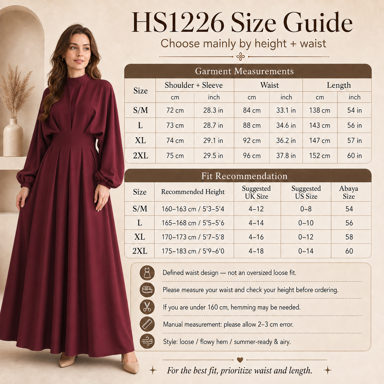 HS1226 Sculpted-Waist Modest Maxi Dress