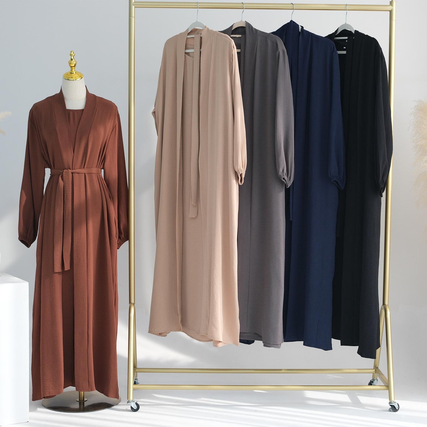 HASASERIES HS0995 3pcs Cardigan+without  Sleeves Inner Dress+Hijab