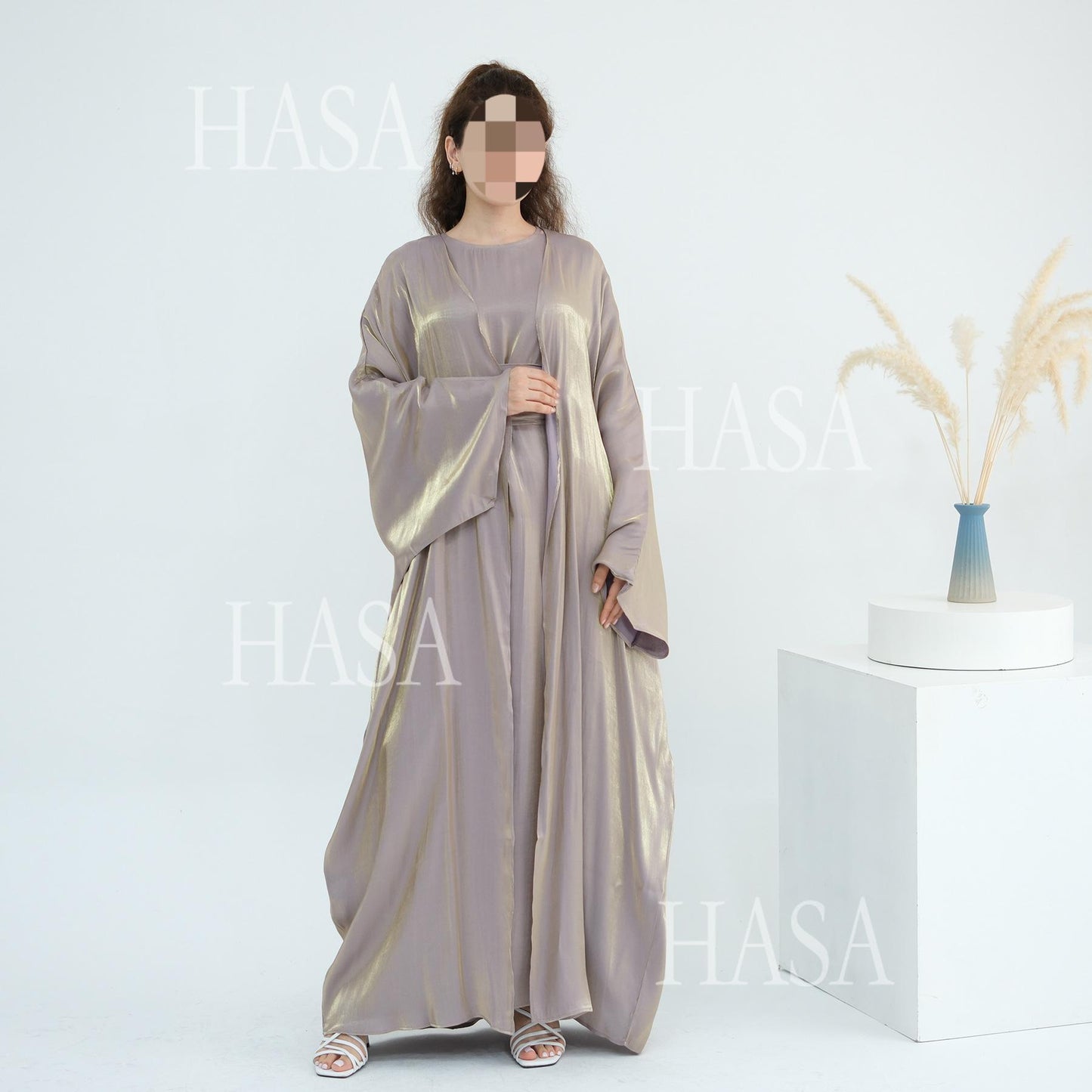 HS6530 Solid color simple two-piece long skirt suit