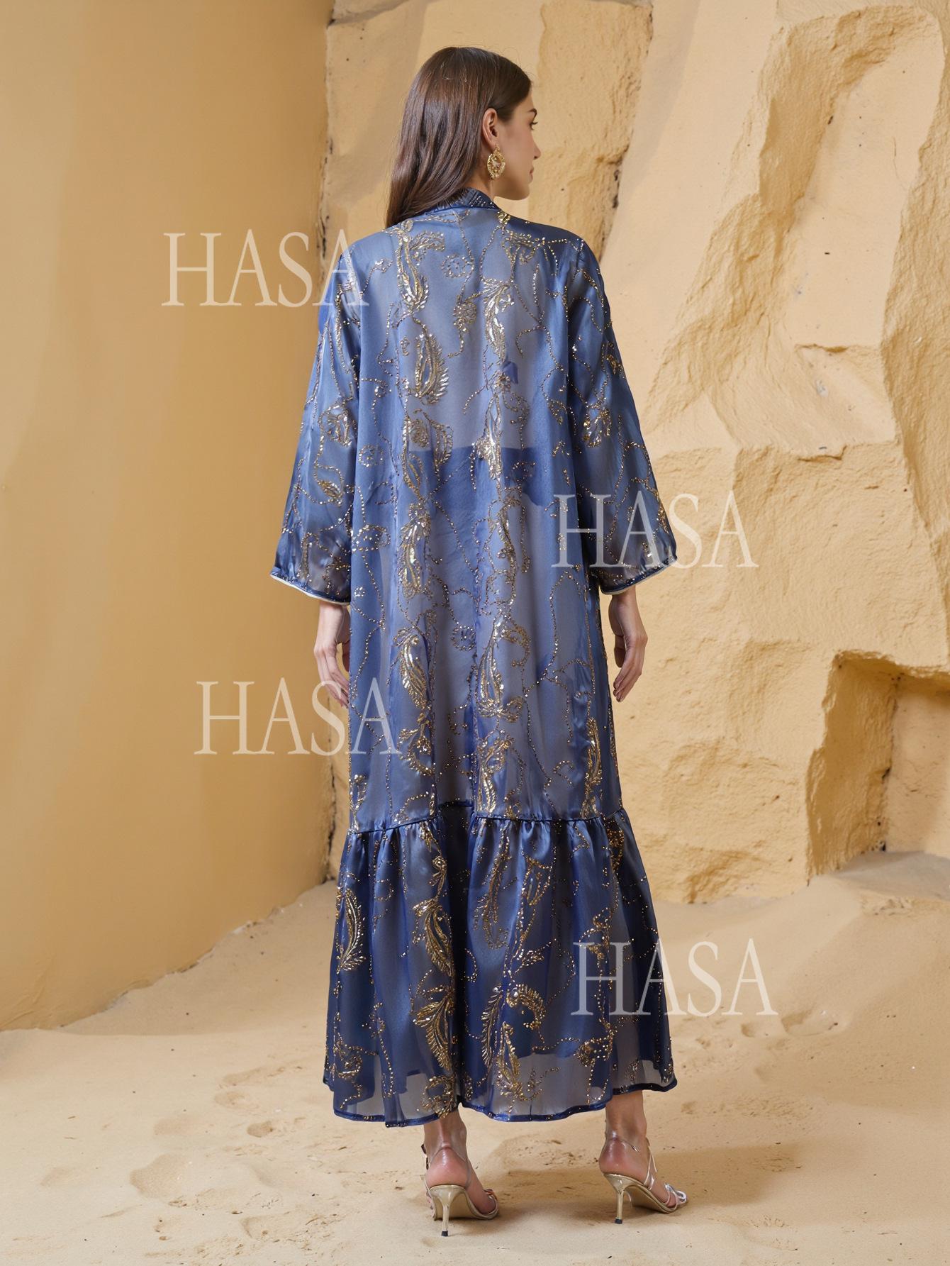 HASA HS6758 Elegant Gold Trim Flowing Maxi Outfit