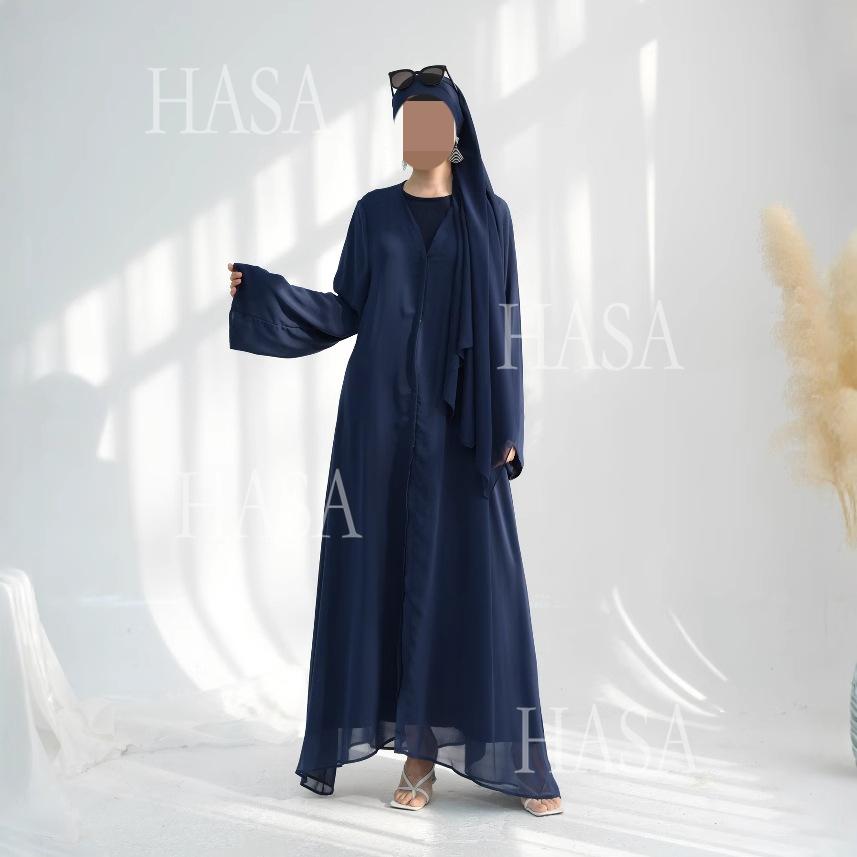 HS6513 Double-layered sleeve chiffon cardigan two-piece robe abaya (headscarf not included)