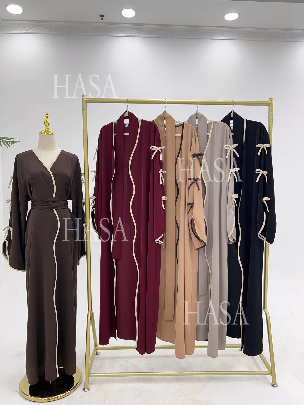 HS5862 Elegant Wavy-edge Bow Robe (with Belt) for A Feminine Look