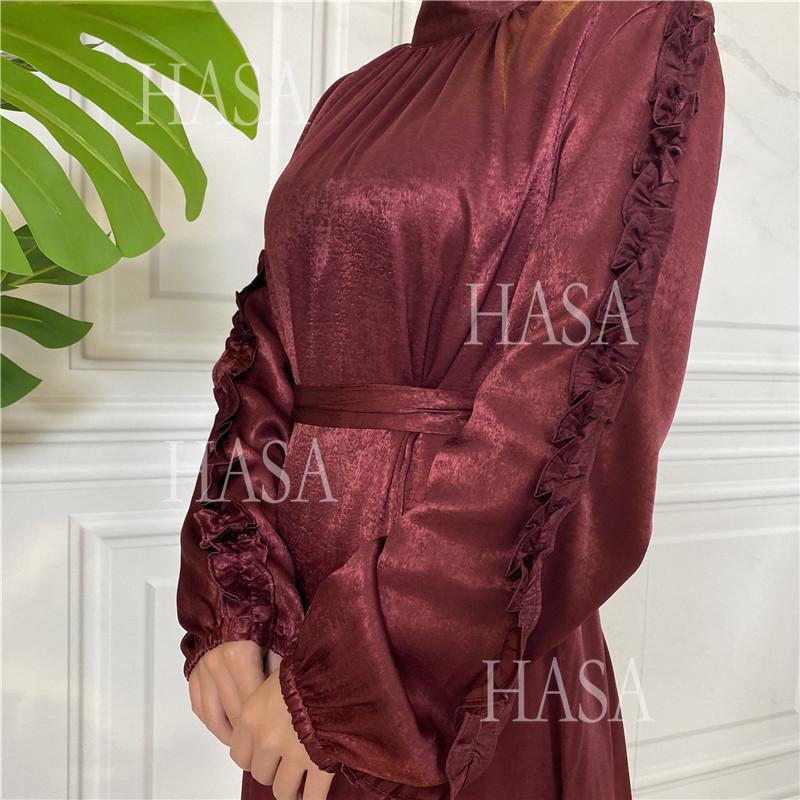 HS6591 Solid Color Turtleneck Long Sleeve Dress with Pleated Waistband