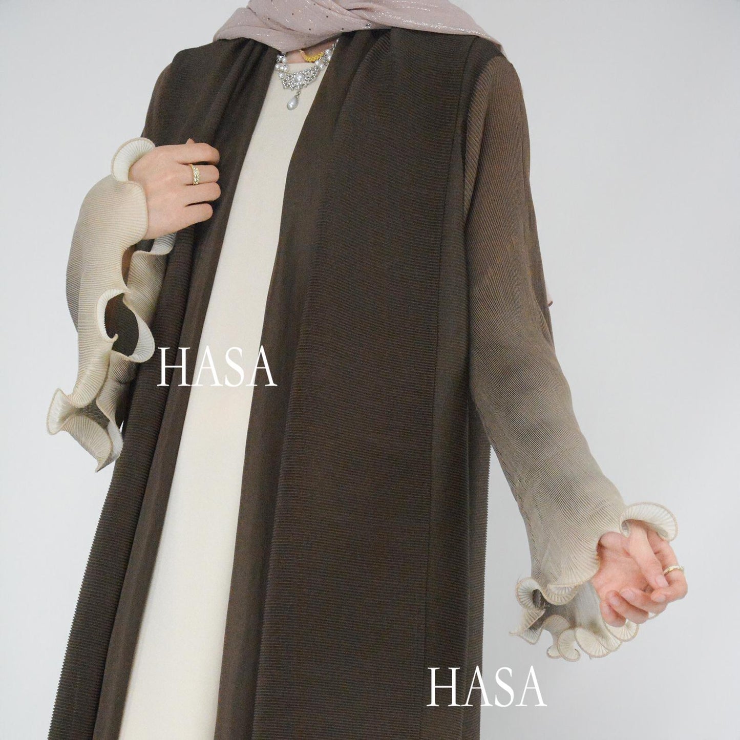HASA's series HS6360 Summer Ombré Gradient Abaya with Pleats and Fluted Bell Cuffs