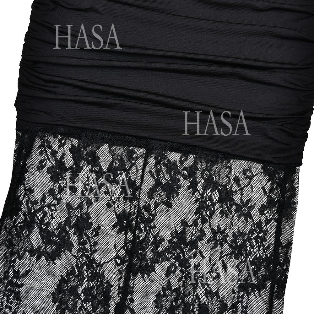 HASA HS6772 Slim Fit One Shoulder Mesh Lace Evening Dress