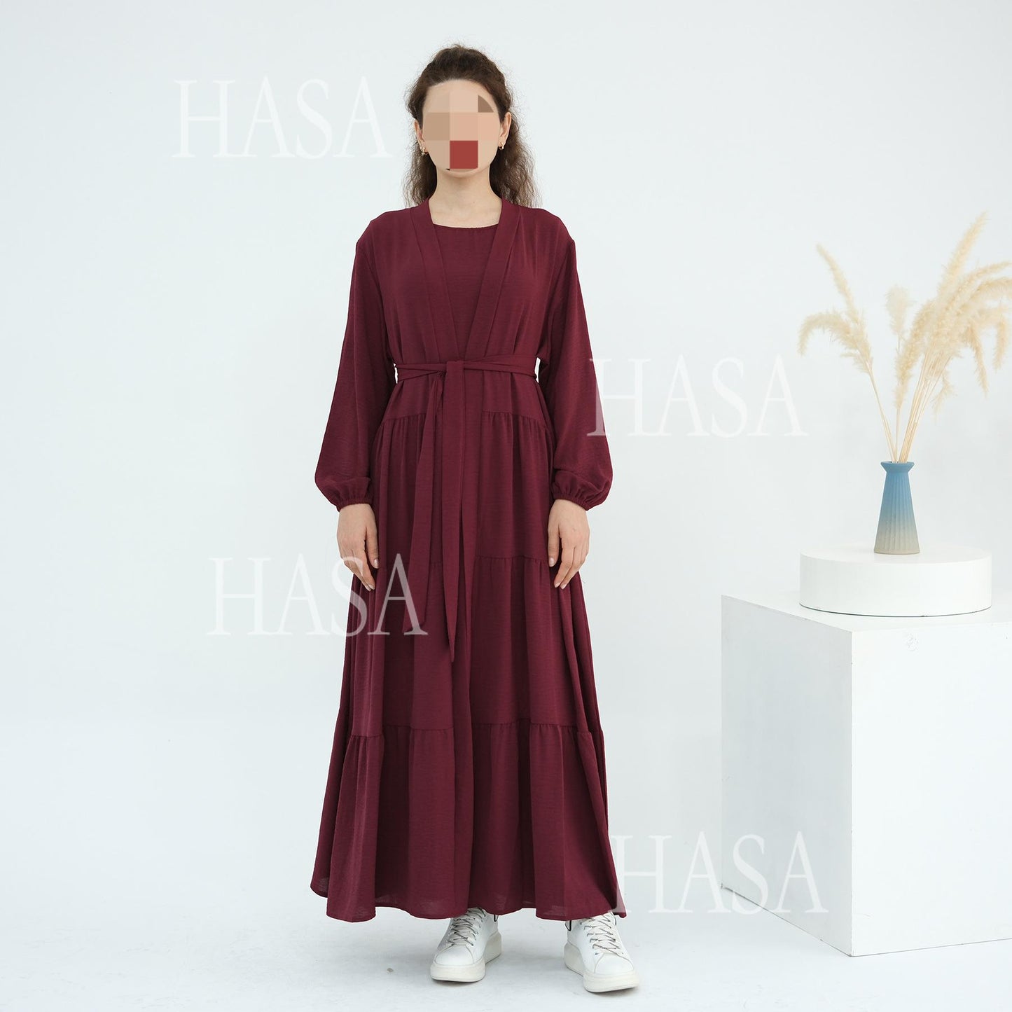 HS6559  Solid Color Loose Robe Dress Two-piece Set