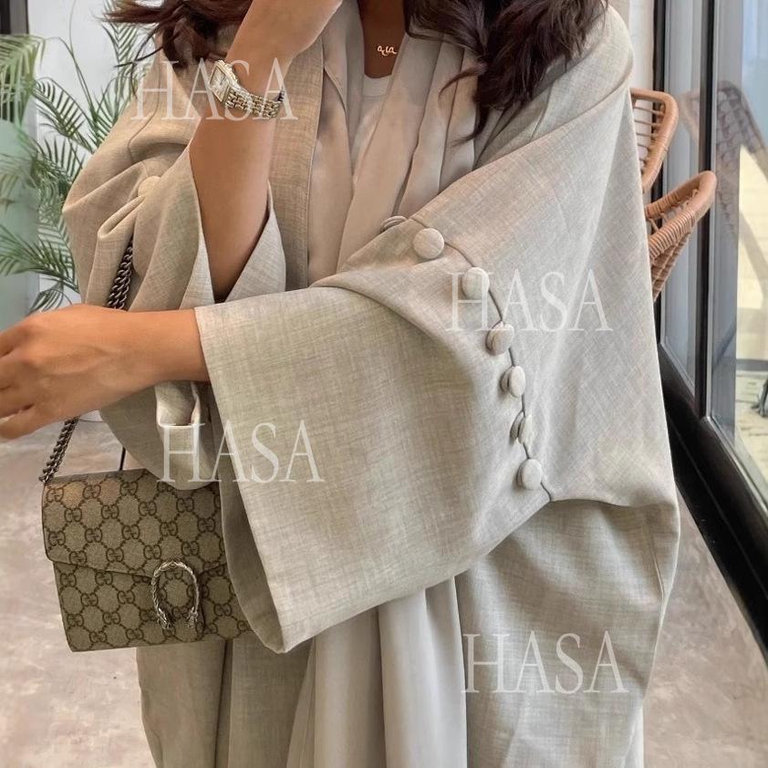HS6561 Simple Style Large Size Long Cardigan Robe