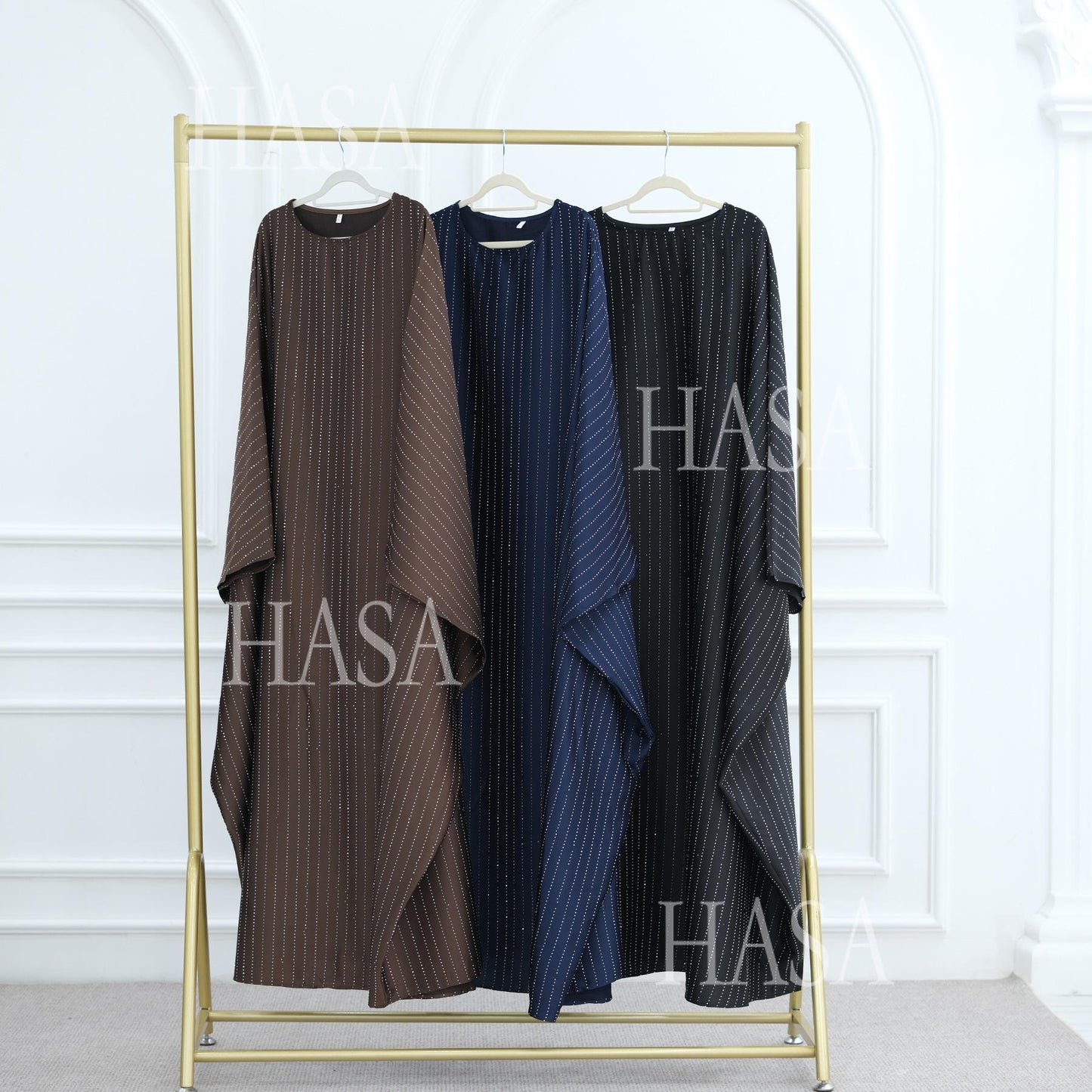 HS6483 Drape Rhinestone Gown with Simple Wide Sleeves