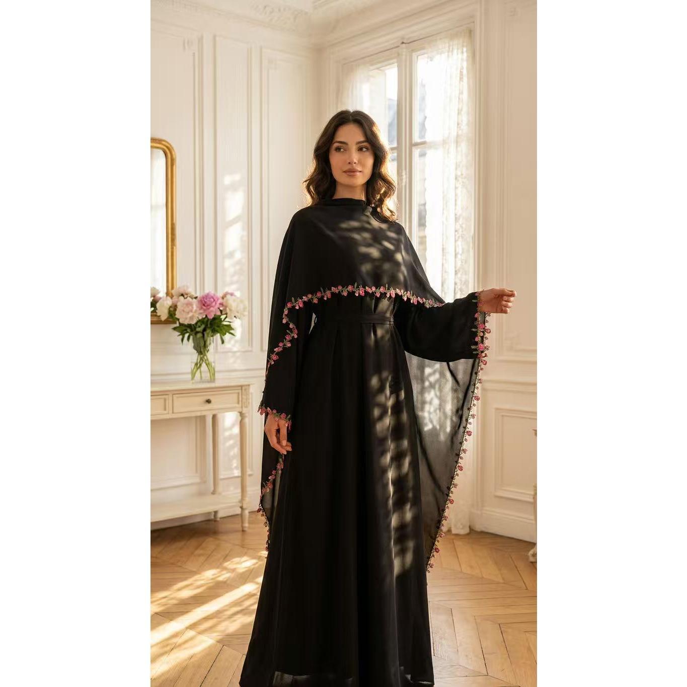 HASA HS6814 Loriya Pink Lace Stitching Two-piece Dress + Headscarf