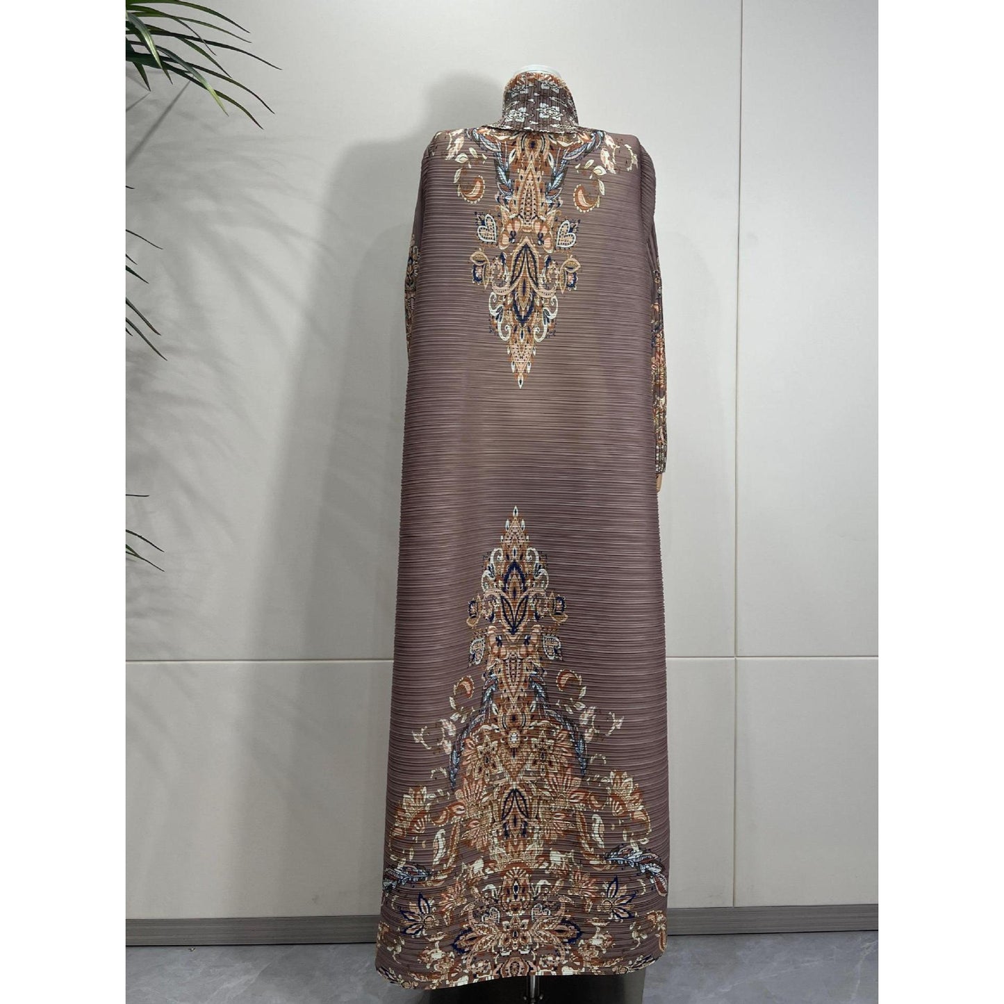 HS6715 Timeless Taupe  Elevated Abaya with Luxurious Patterned Details