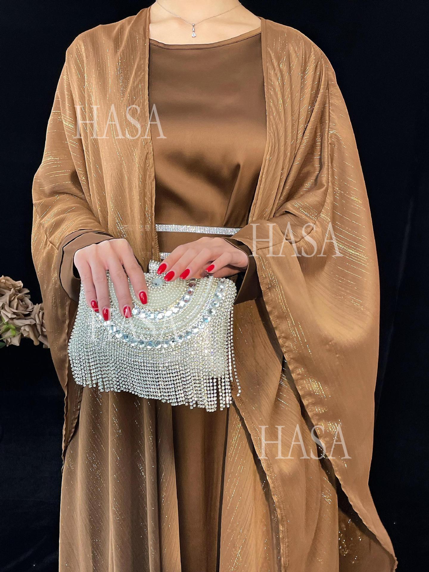 HS6571 Gold embellished long Abaya skirt set