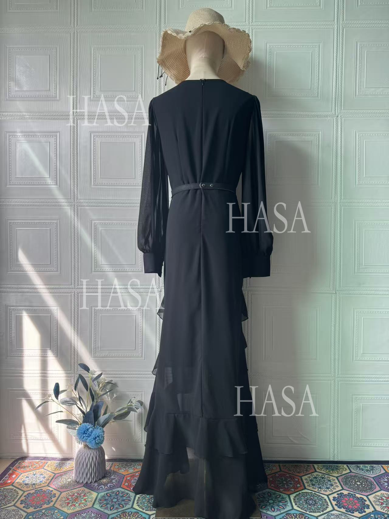 HS6733 Flowy Elegant Maxi Dress with Cascading Ruffles