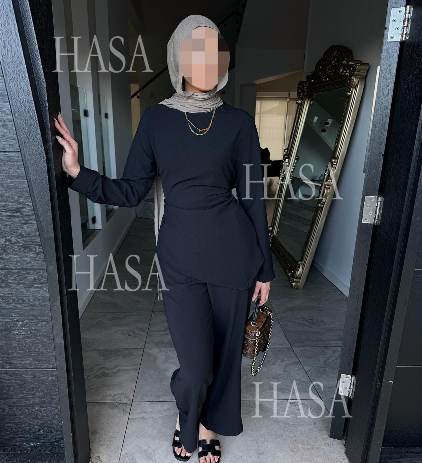 HS6614 Simple solid color two-piece casual suit (excluding headscarf)