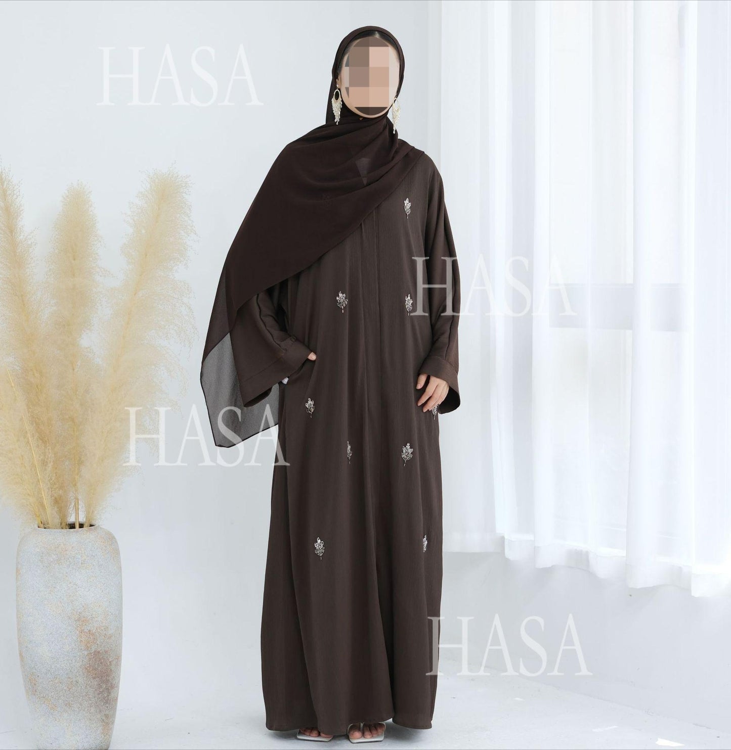 HS6624 Abaya Cardigan with Beaded Lace-up