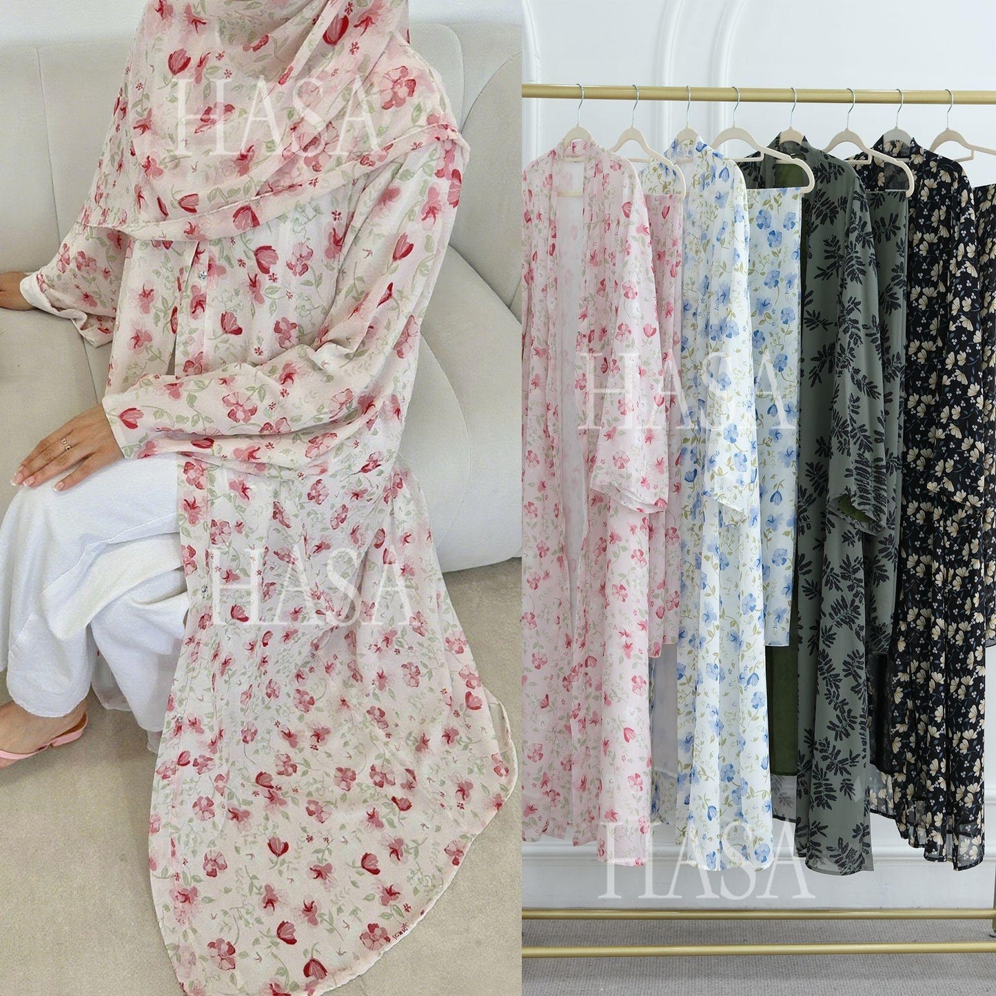 HS6515 Summer Printed Chiffon Jacket and Headscarf Two-Piece Set