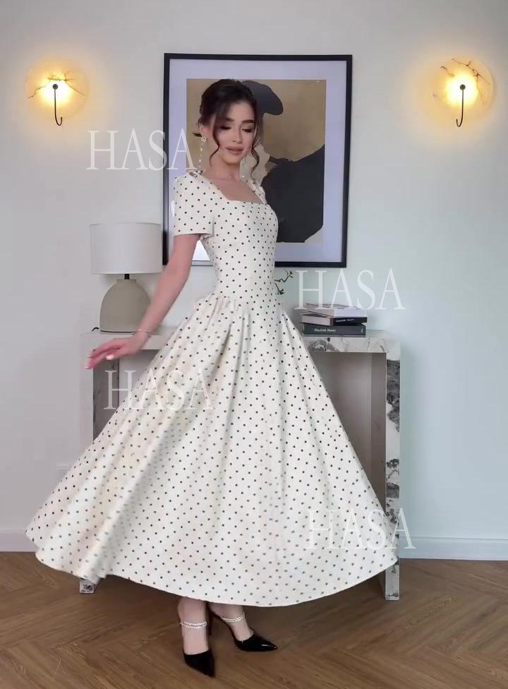 HASA HS6754 Soft Girl Polka Dot Maxi Dress