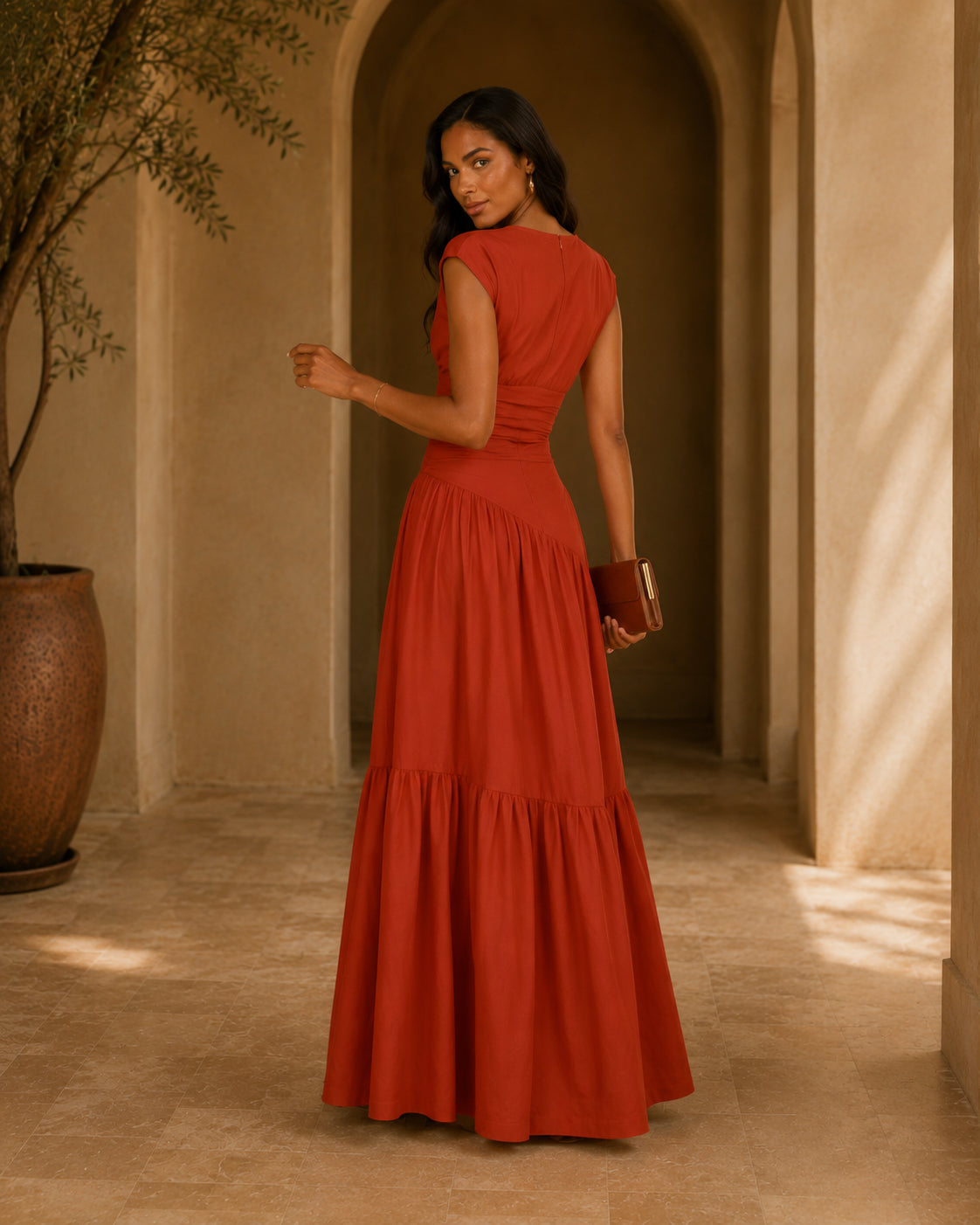 HS1641 Women's Sleeveless Pleated Loose Fit Maxi Dress