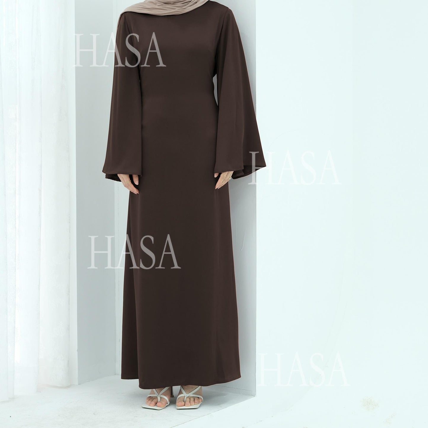 HS6478 Simple Long Dress with Wide Sleeves, One-piece and Smooth Style