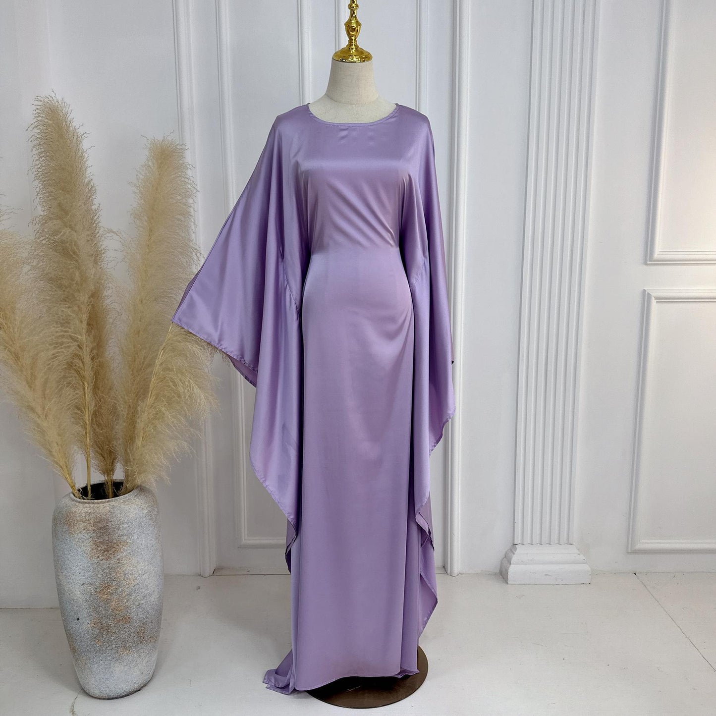 HS1504 Satin Batwing Sleeve Kaftan with Inner Belt