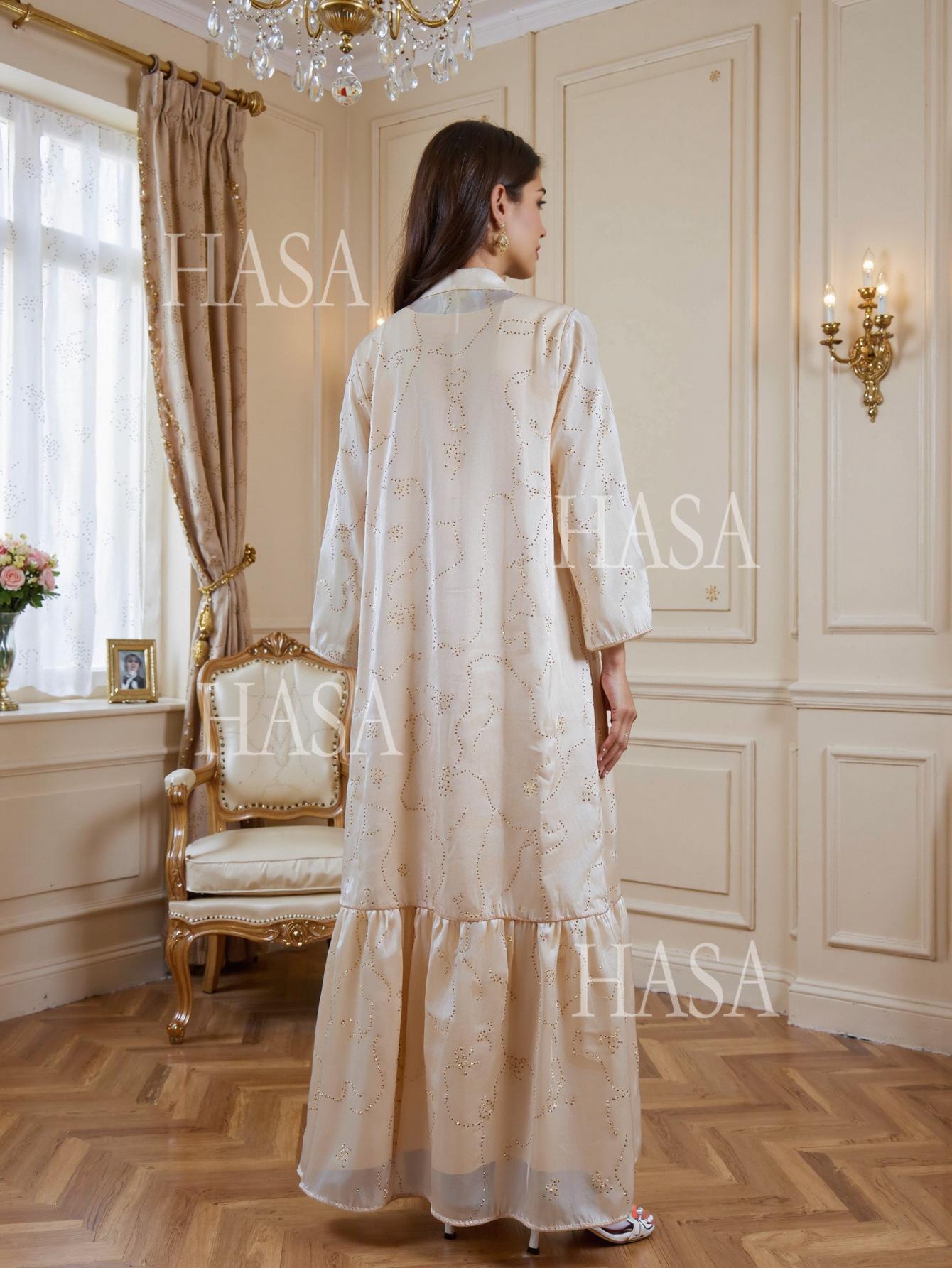 HASA HS6758 Elegant Gold Trim Flowing Maxi Outfit
