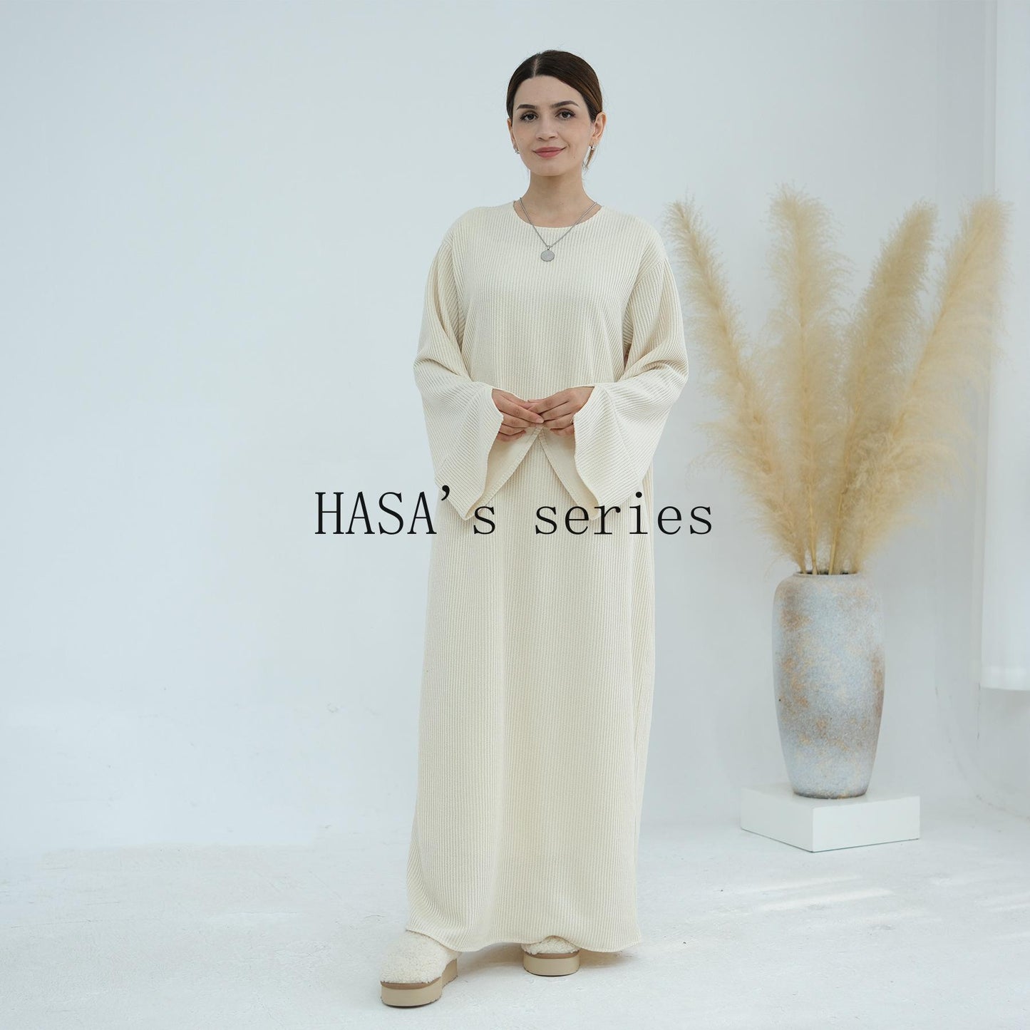 HS5440 Large Sleeve Thick Knitted Sweater Dress - Loose and Elegant Long Dress party  wear red dress thick  thigh 2  part bow  outfits