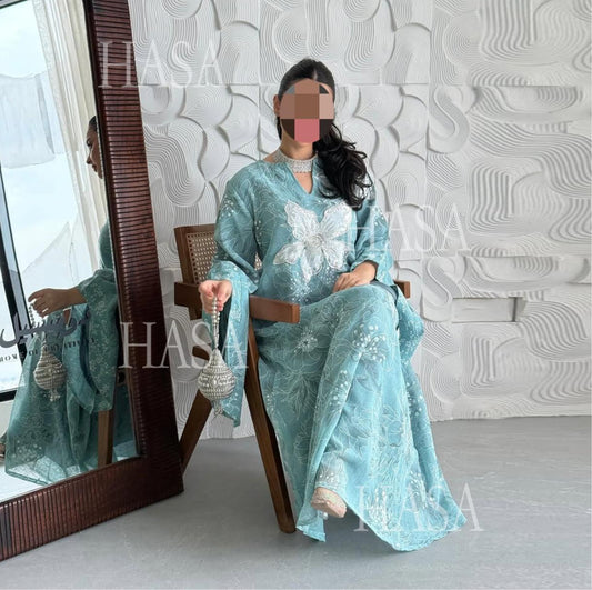 HS6639 Floral Appliqué Embroidered Long Dress