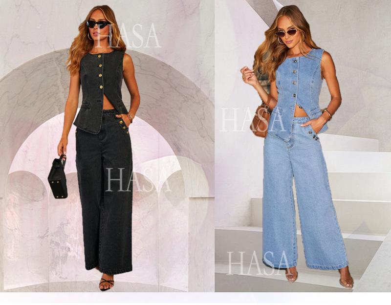 HASA HS6099 Casual Chic Denim Two Piece Outfit for Women
