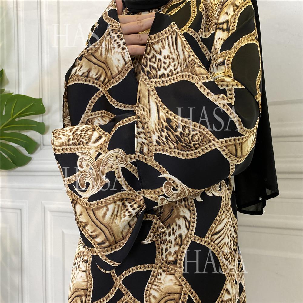 HS6590 Fashionable Printed Loose-fitting Dress with Lace-up Design and Wide Swing