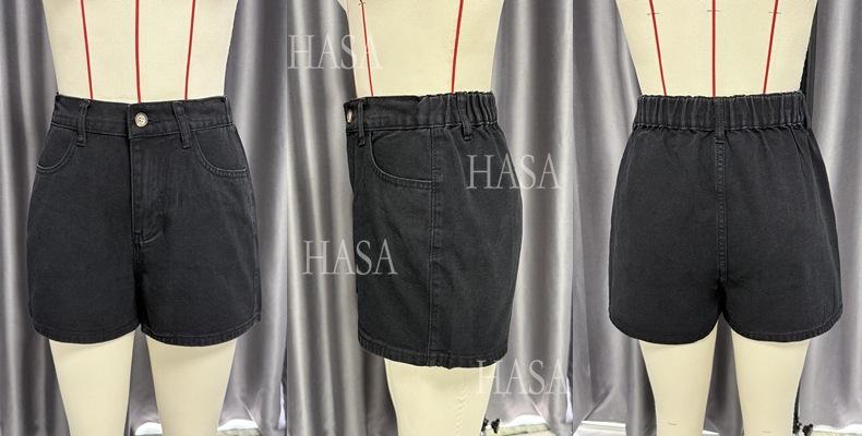 HASA HS6097 Women’s Button Front Denim Top with Matching Shorts
