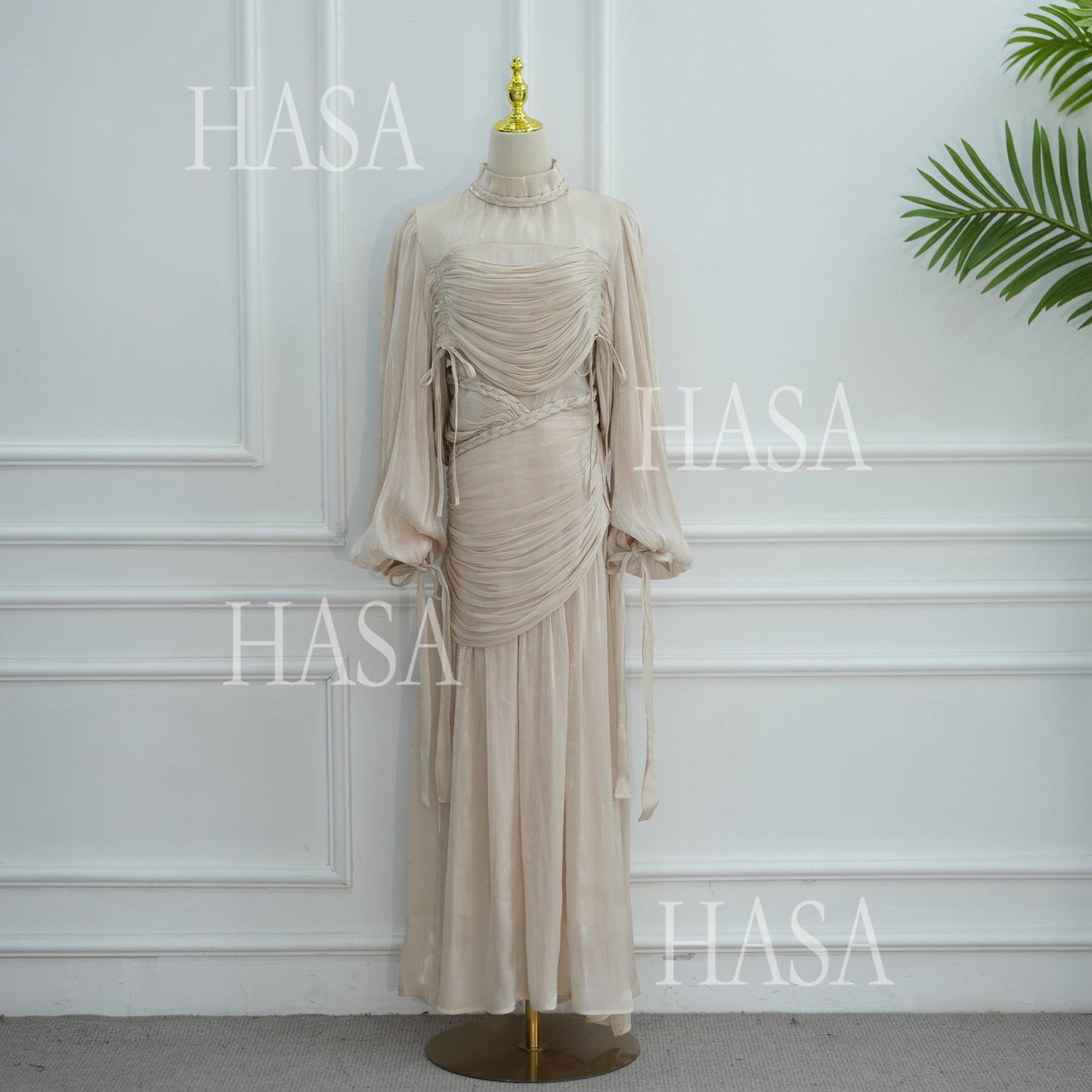 HASA HS6803 Chic Ruched Maxi Dress with Elegant Flow