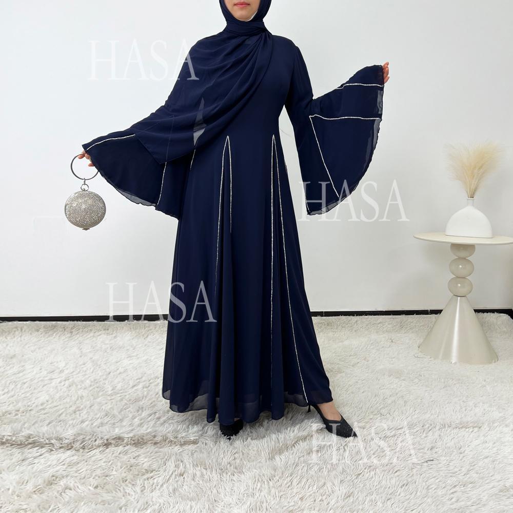 HS6497 Solid Color Light Luxury Chiffon Long Skirt Suit