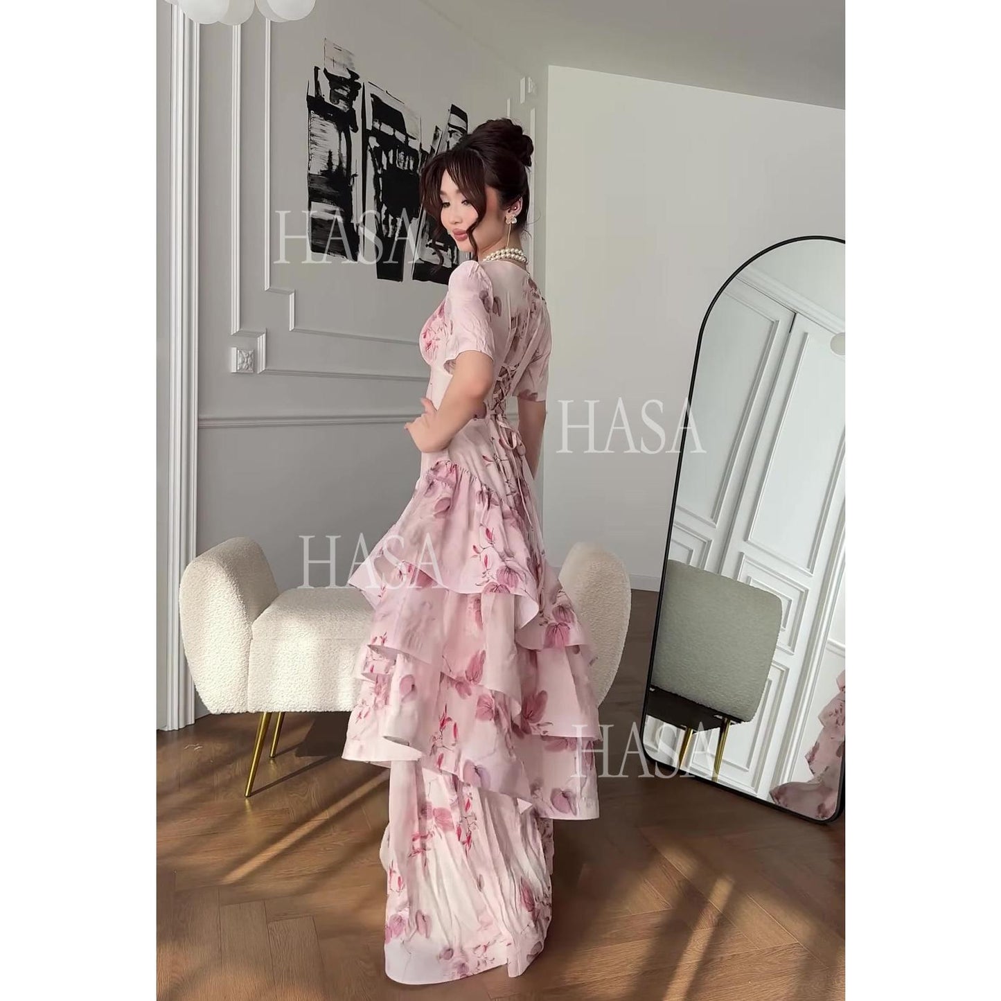 HS6747 Soft Girl Inspired Flowing Maxi Dress