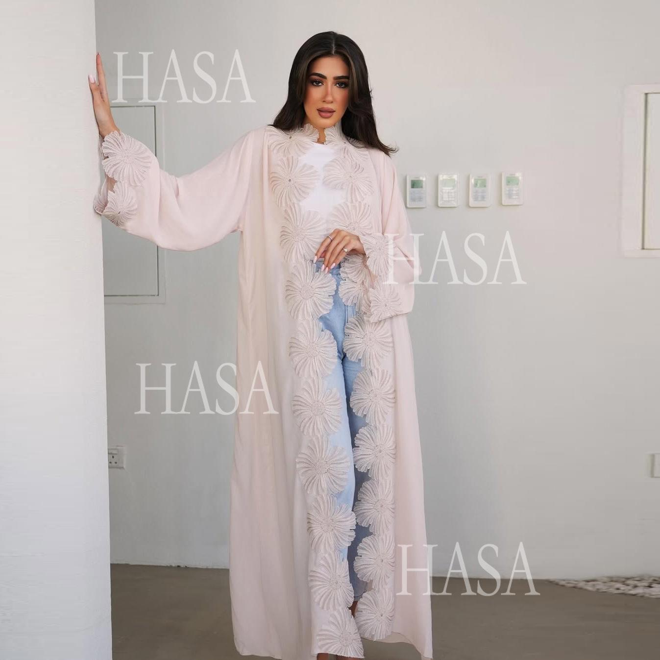 HASA HS6809 Chic Floral Applique Longline Abaya