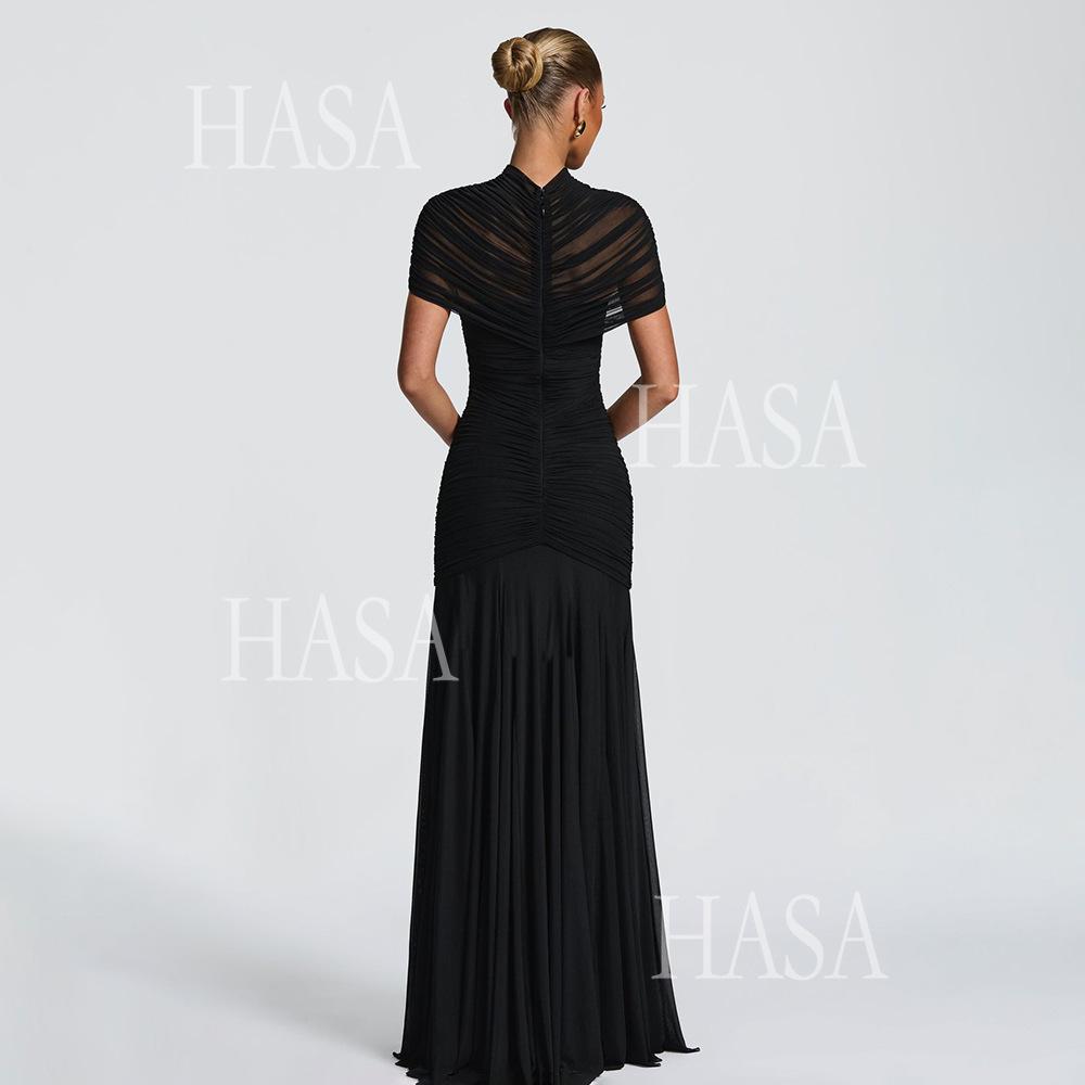 HASA HS6769 Luxury High Neck Body Sculpt Maxi Dress