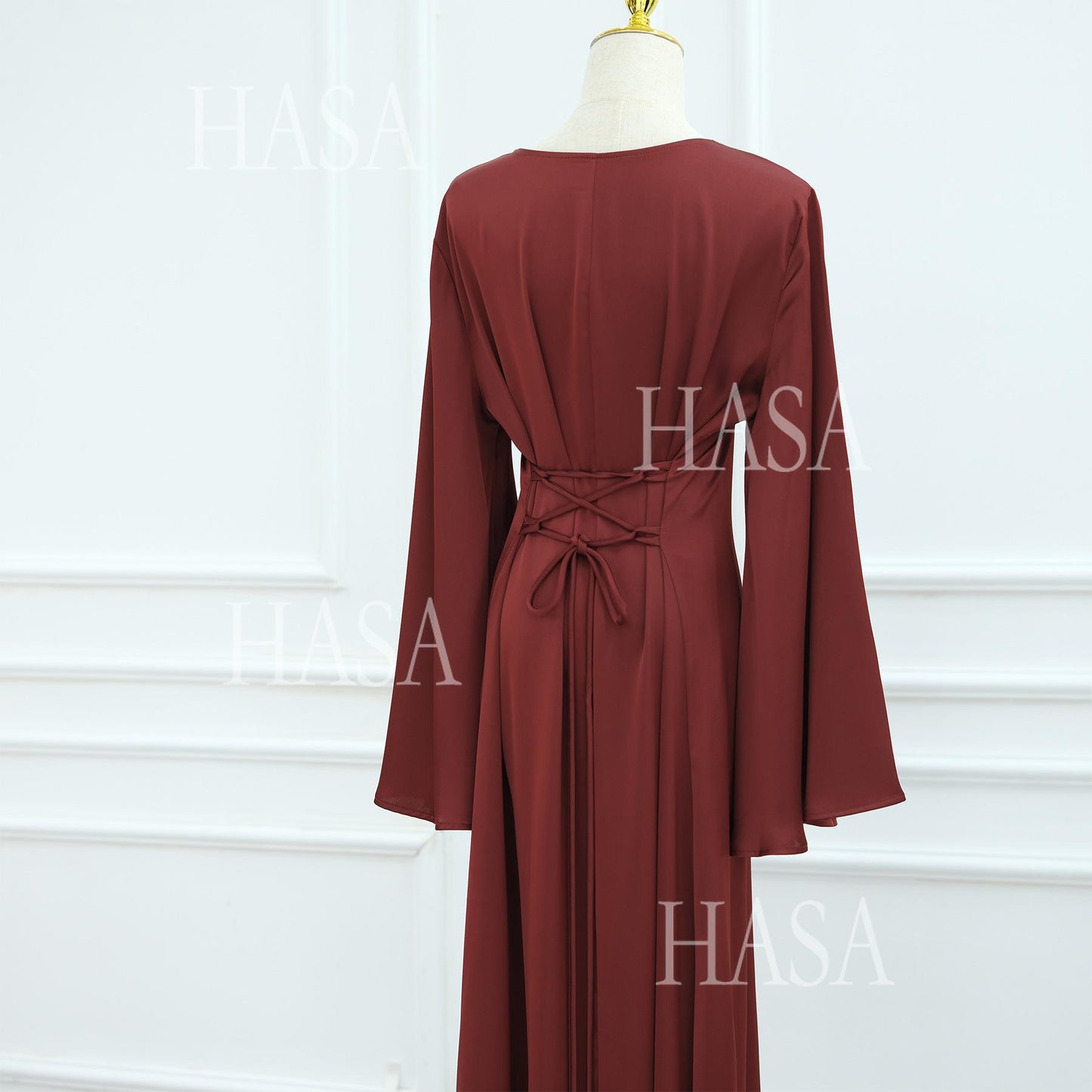 HS6478 Simple Long Dress with Wide Sleeves, One-piece and Smooth Style