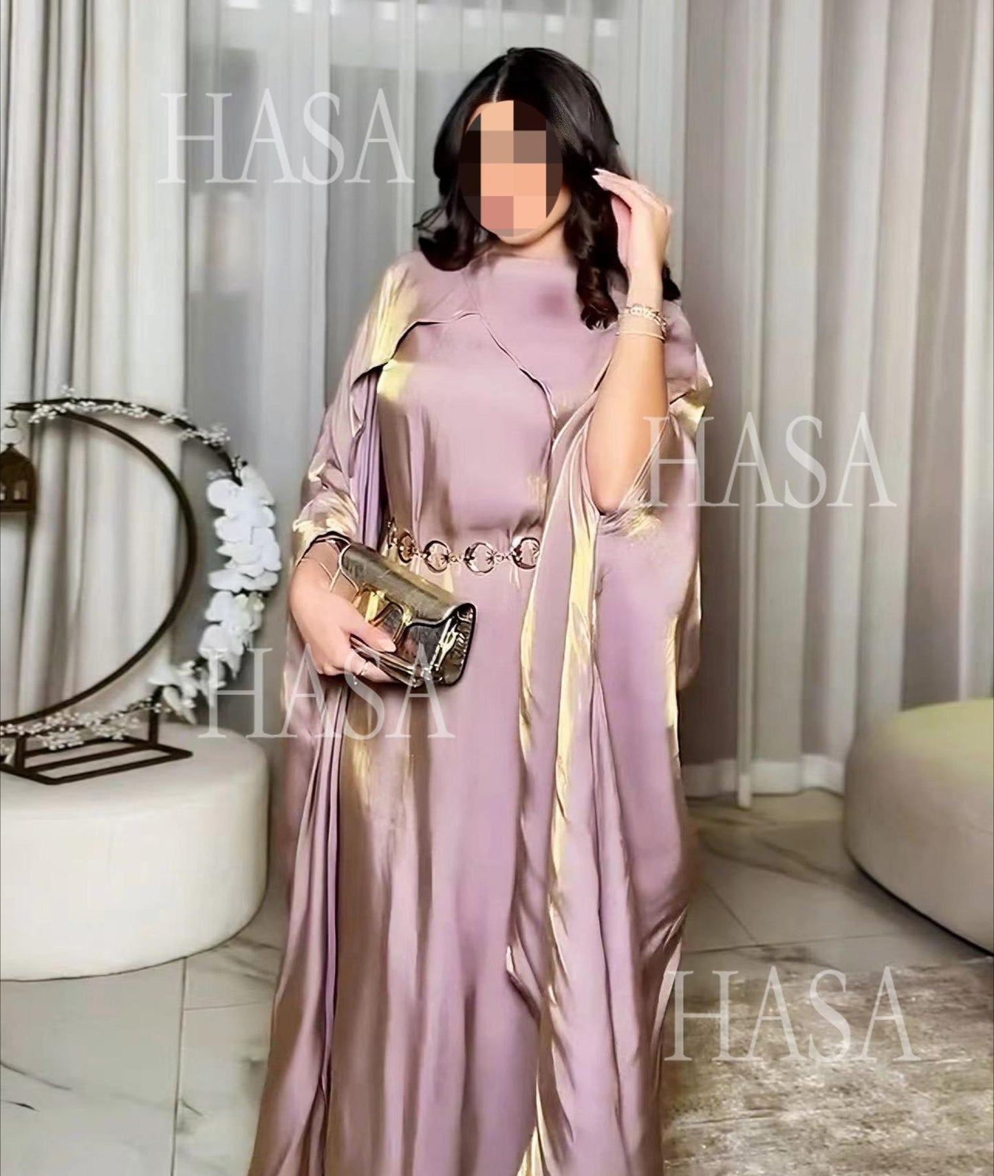HS6584 Solid Color Beaded Loose Elegant Robe Dress