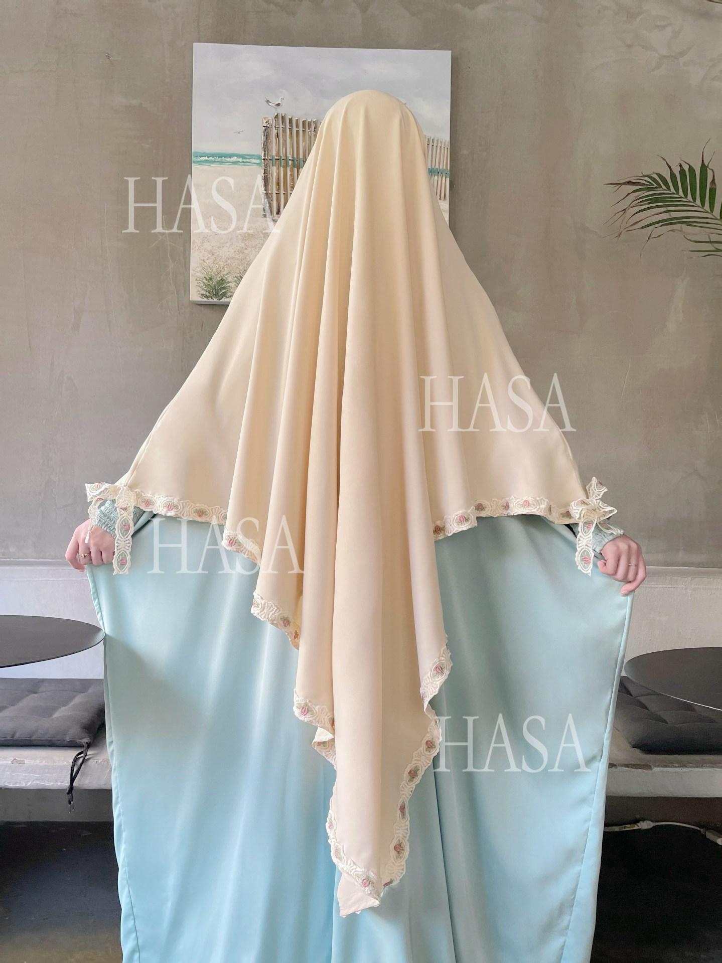 HS6569 Bow-decorated Solid Color Single-layer Headscarf with Three-layer Embroidery
