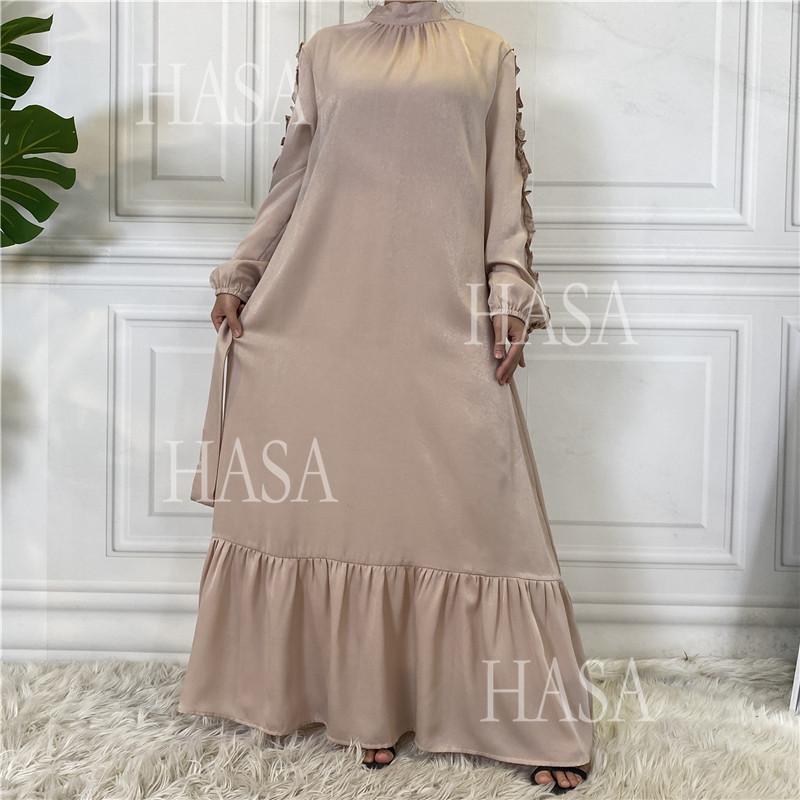 HS6591 Solid Color Turtleneck Long Sleeve Dress with Pleated Waistband