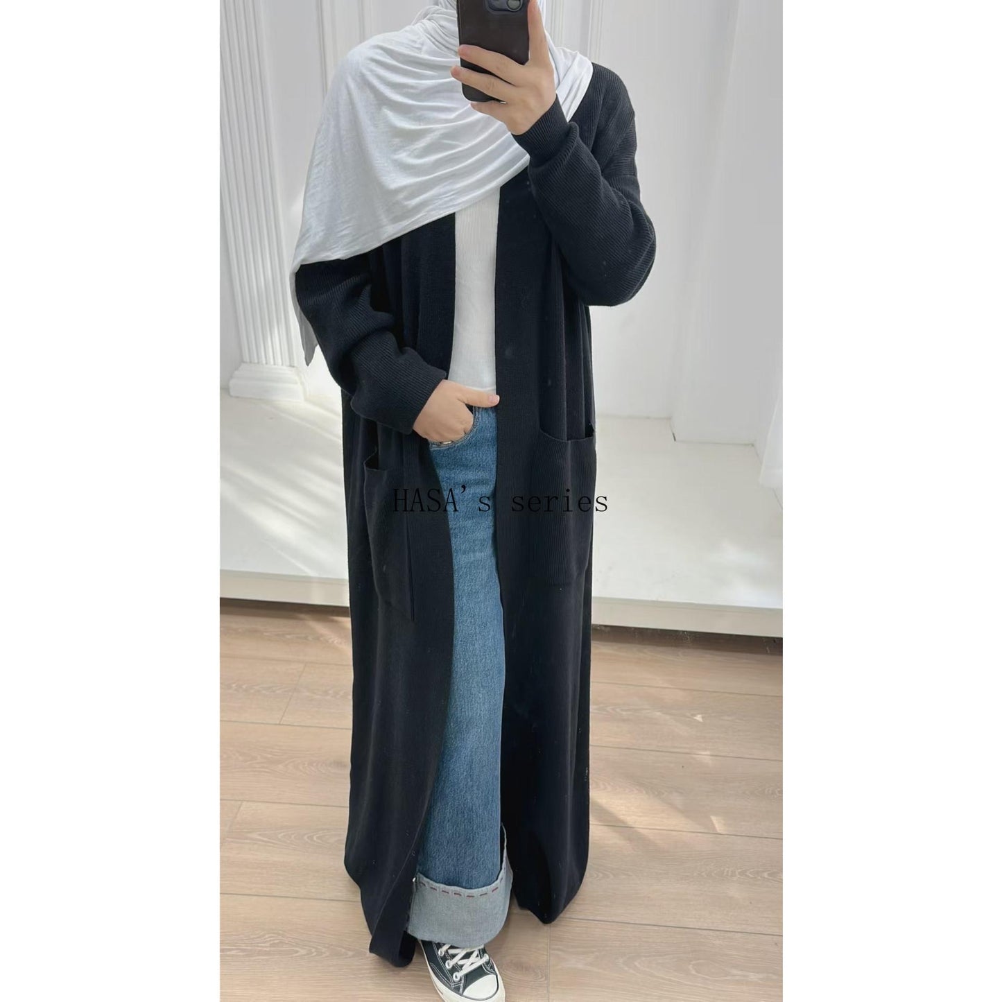 HS5439 Temperament Knitted Cardigan - Autumn and Winter Thick Loose Long Dress long  sleeve
