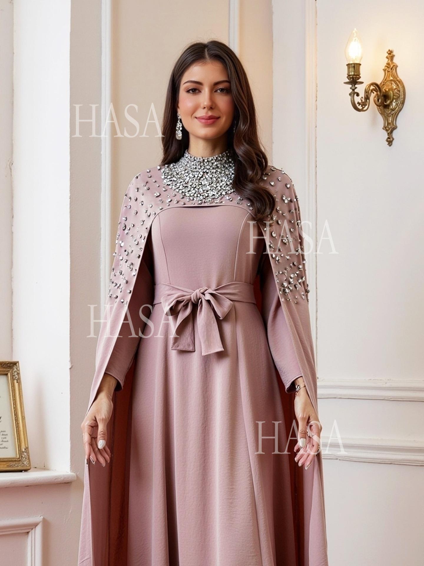 HASA HS6764 Elegant Waist Tie Formal Maxi Dress