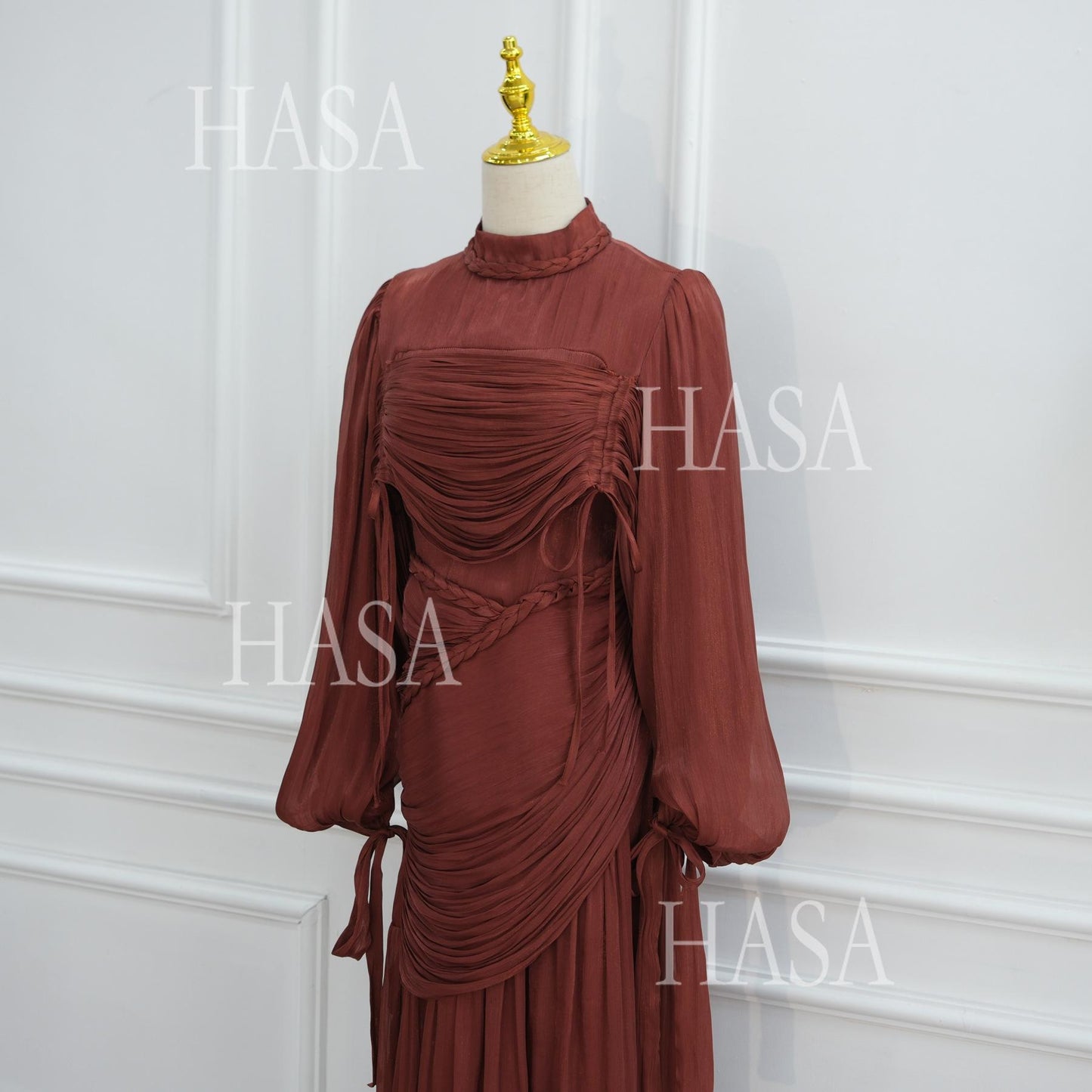 HASA HS6803 Chic Ruched Maxi Dress with Elegant Flow