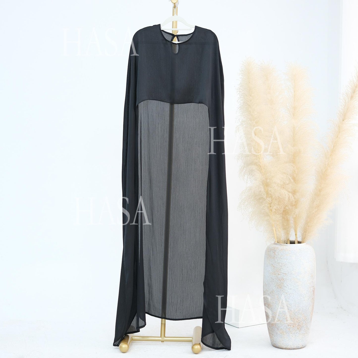 HS5870 Elegant drape two-piece robe dress-Light luxury street style abaya girl