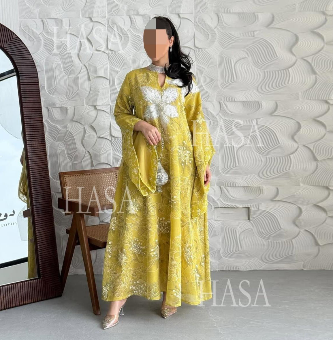 HS6639 Floral Appliqué Embroidered Long Dress