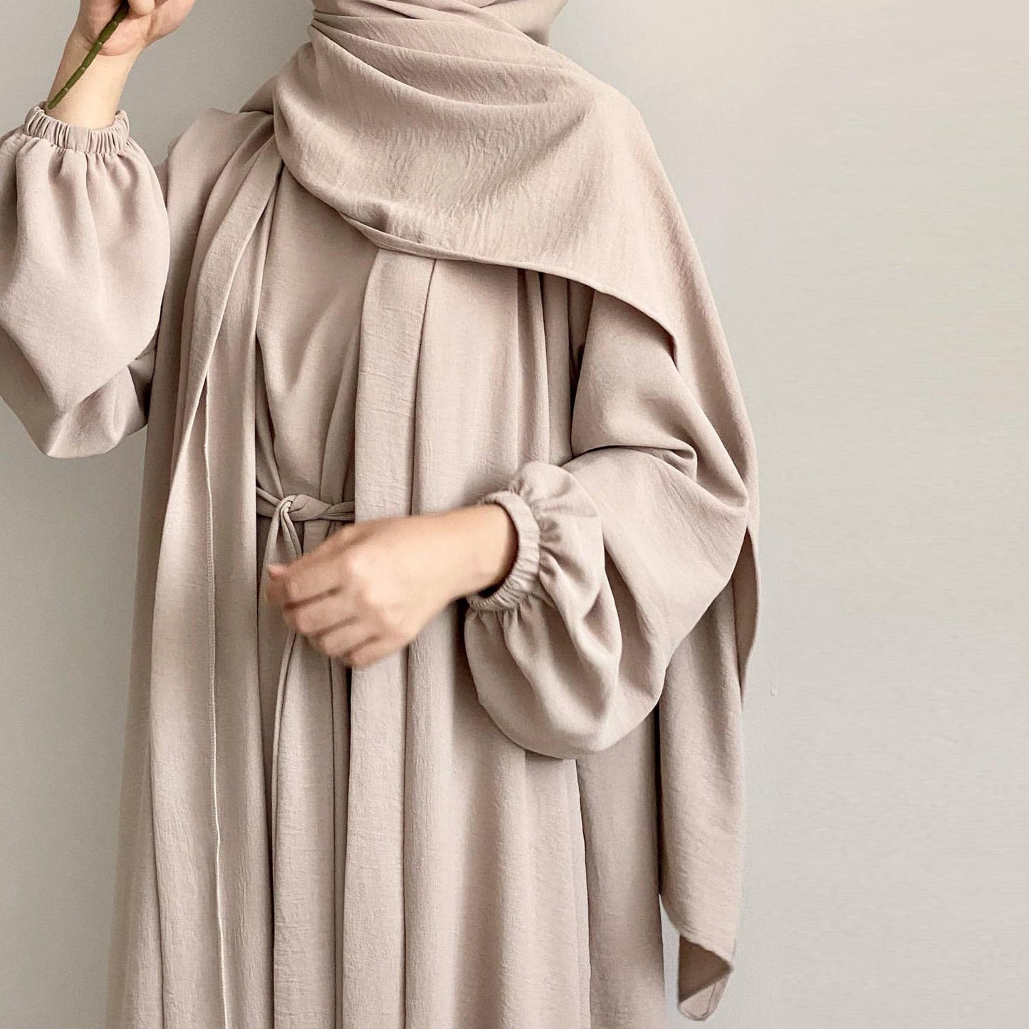 HASASERIES HS0995 3pcs Cardigan+without  Sleeves Inner Dress+Hijab