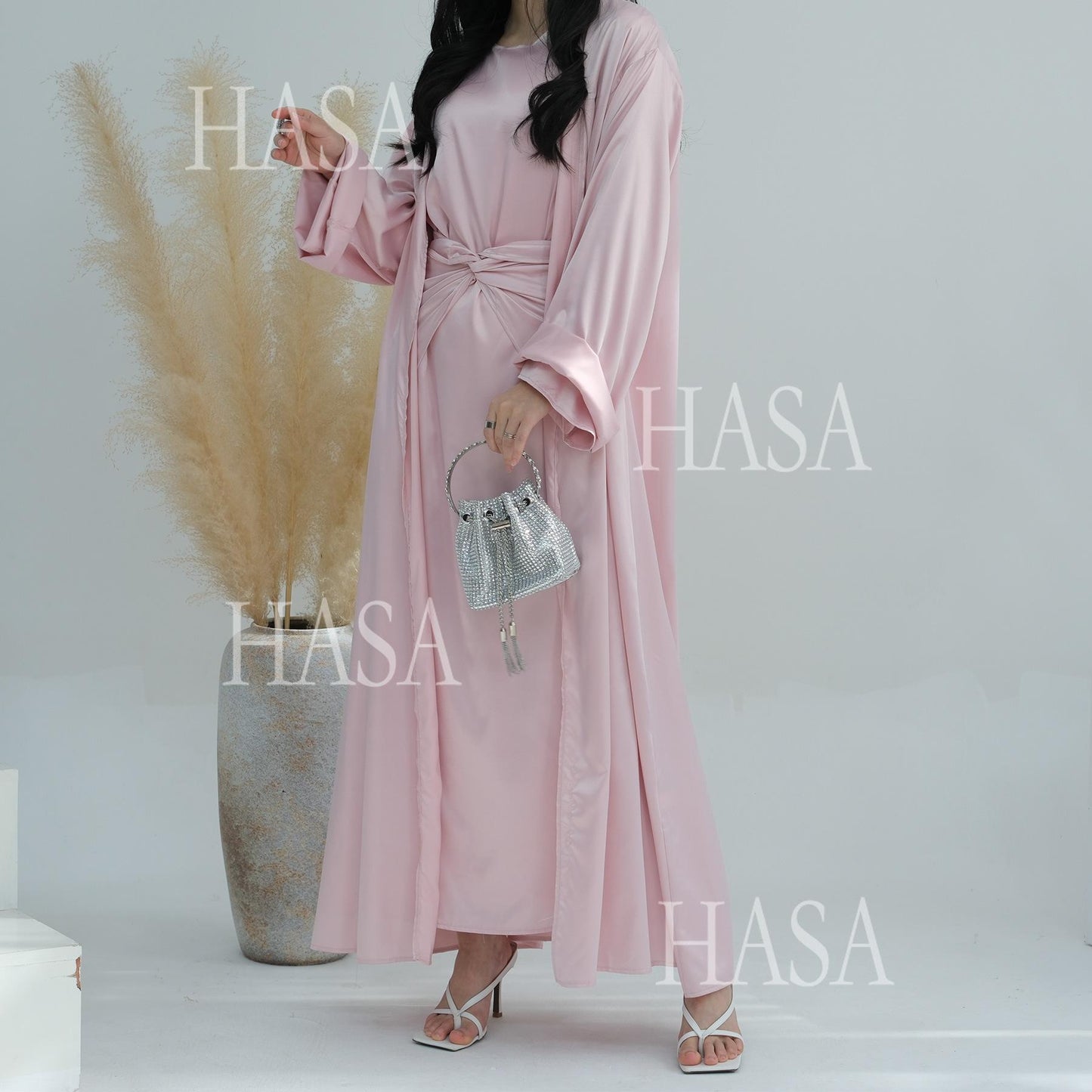 HS6581 Solid color three-piece women's long skirt suit